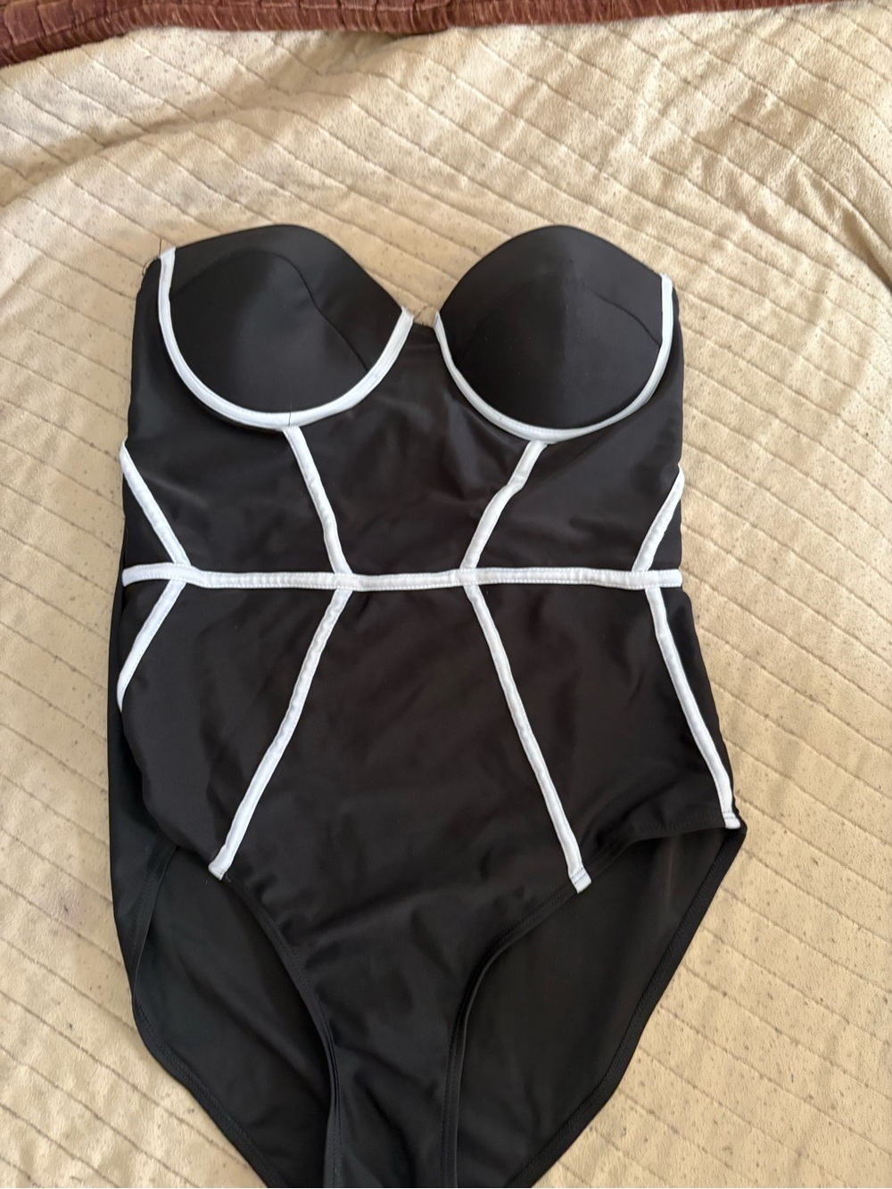 Black Strapless bodysuit with White Piping